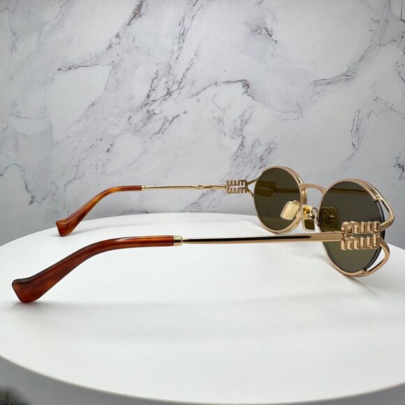 New MIU MIU Sunglasses Gold Oval Skinny Metal Frame Italy 100% Authentic main image 9